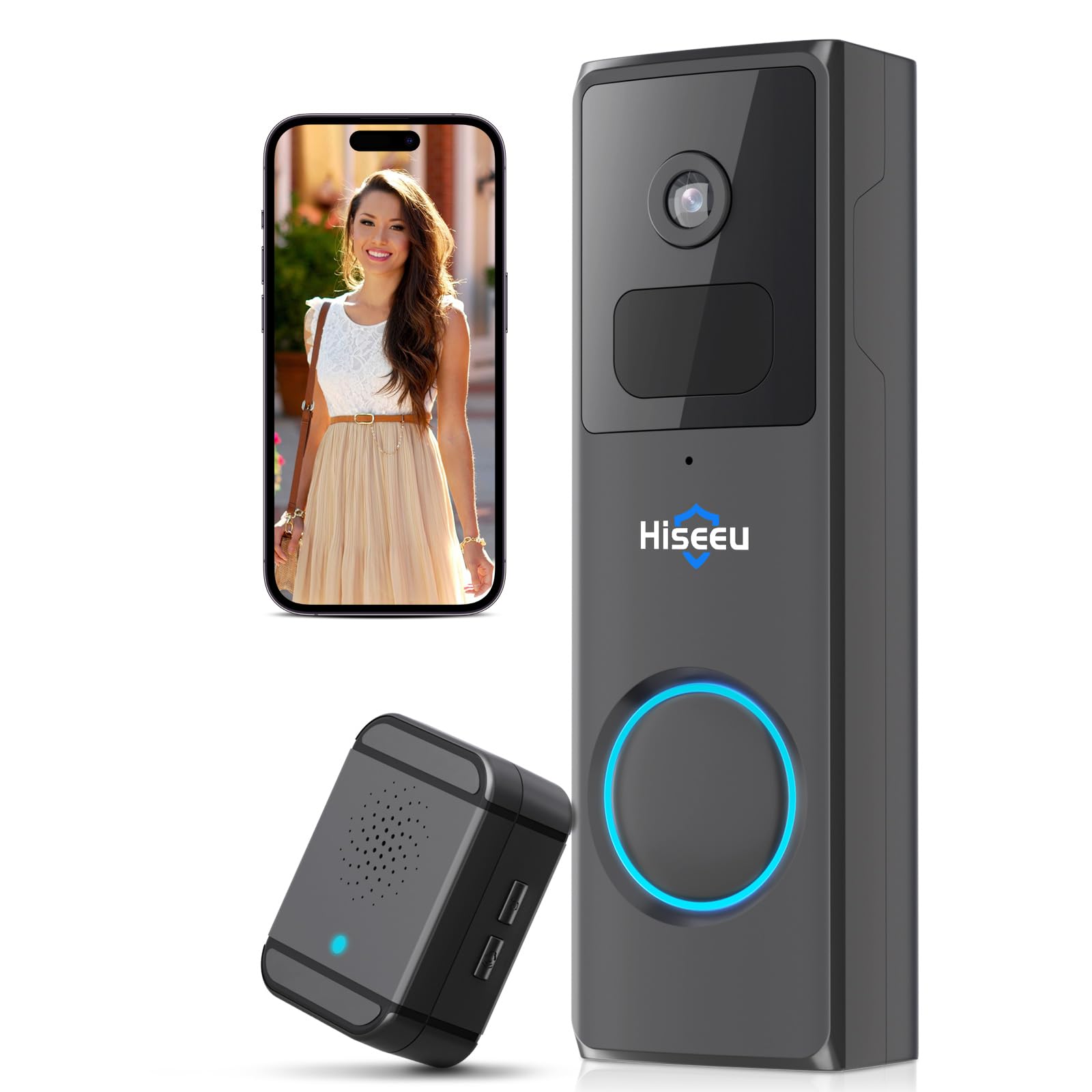 Hiseeu 【Cloud Storage 1080P HD Video Doorbell Wireless WiFi Camera Doorbell with 2-Way Audio