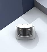 White wireless earbud in an open charging case, with a black button visible on the earbud. The case has a sleek design with a metallic finish.