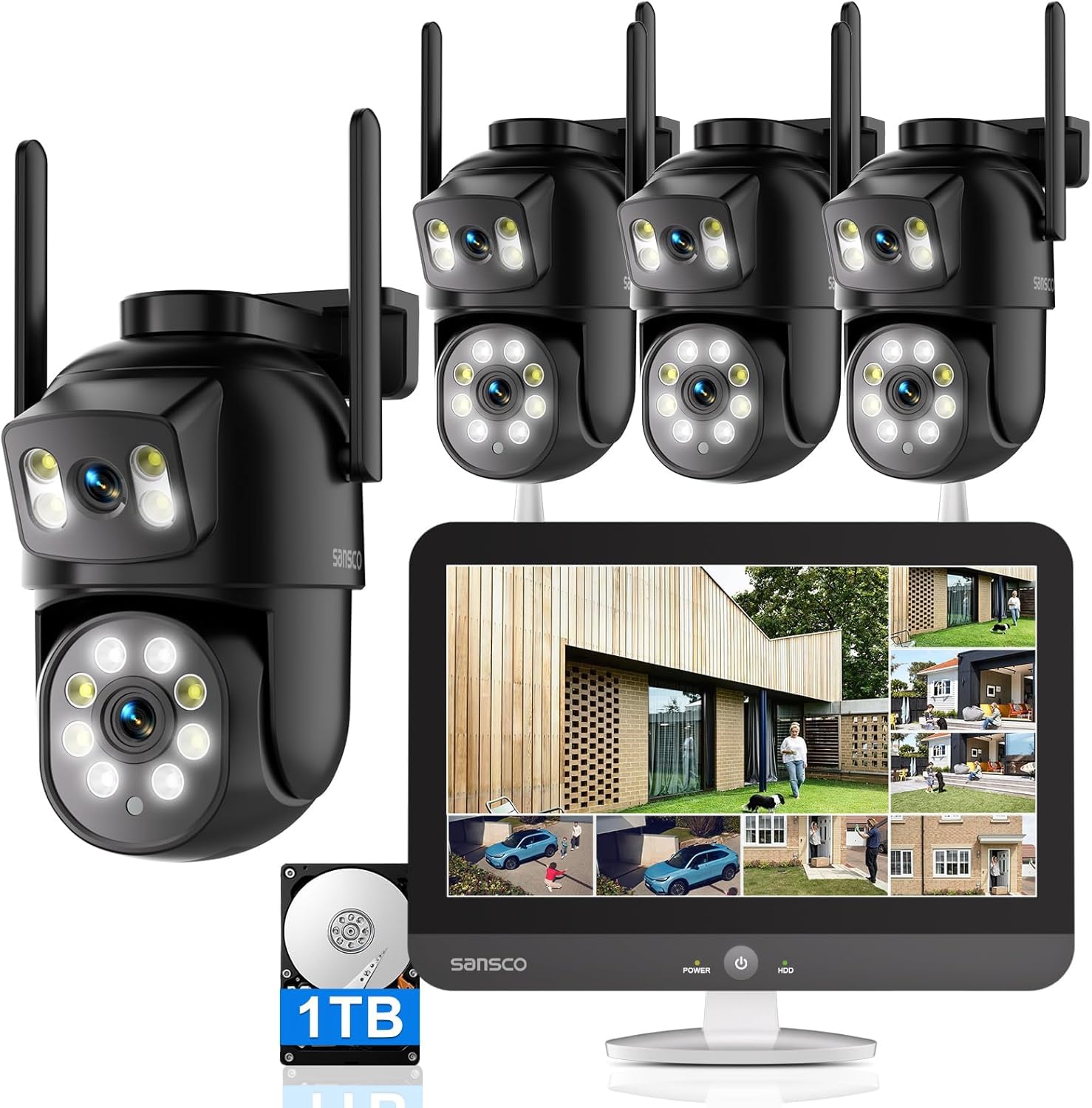 SANSCO CCTV Camera Security System with 12" Screen Monitor