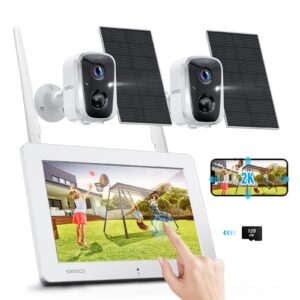 SANSCO 2K Solar Wireless Security Camera System with 4CH 7" Touchscreen Monitor