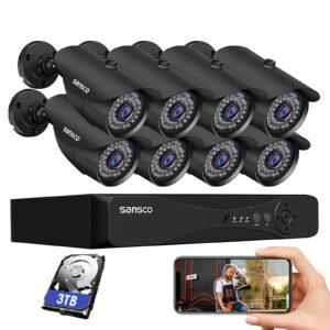 SANSCO 8CH 5MP DVR HD CCTV Camera System + 3TB Hard Drive for 24/7 Recording