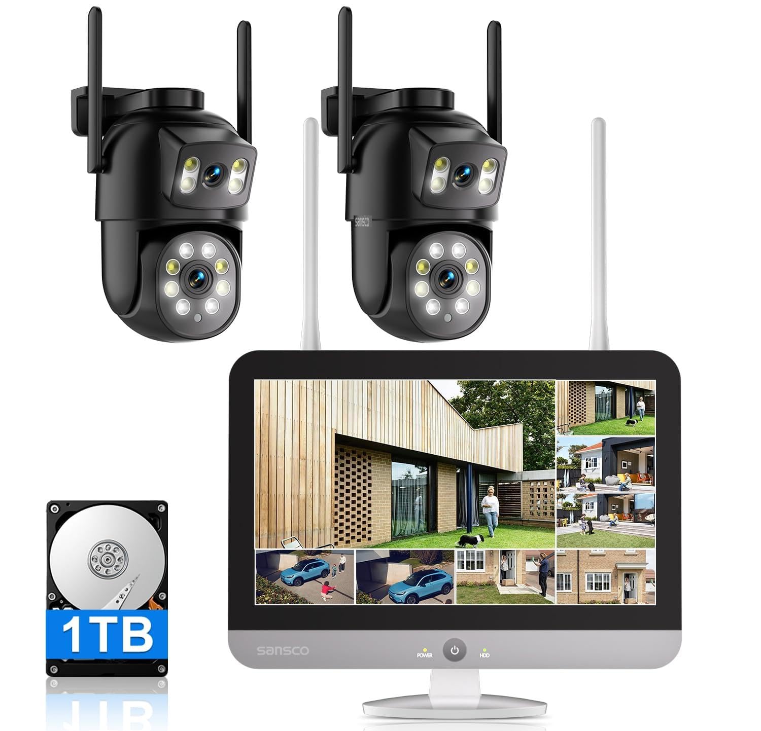 SANSCO CCTV Camera Security System with 12" Screen Monitor