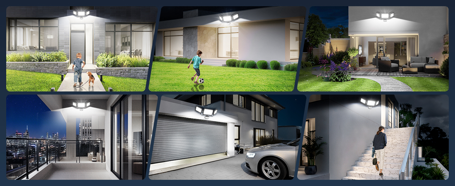 Series of four interior office or workspace scenes showing modern open-plan environments with desks, chairs, and overhead lighting.