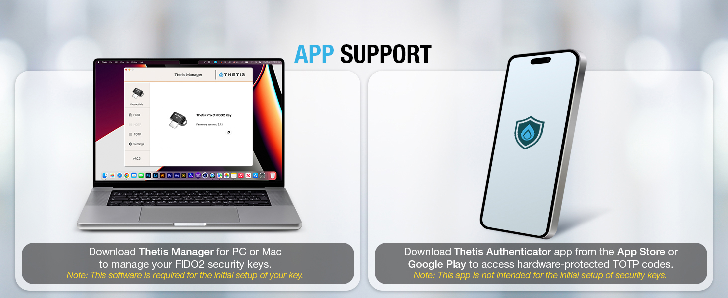 Text reads 'APP SUPPORT'. Split image showing laptop and smartphone screens with technical support interface mockups.