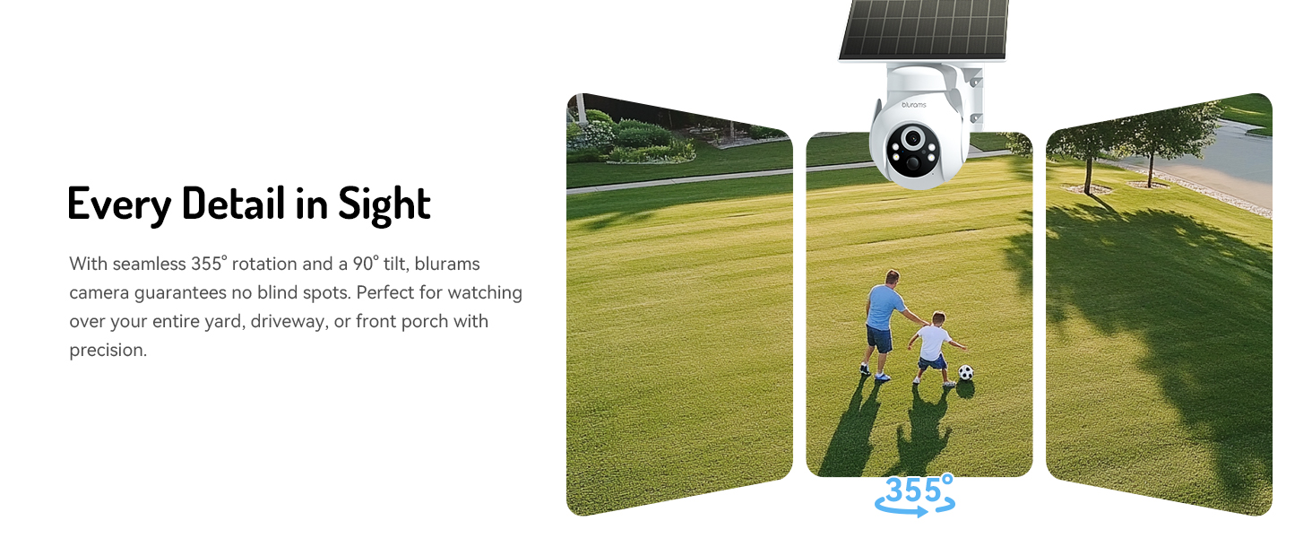 Text reads 'Every Detail in Sight'. Multiple panel view showing outdoor sports or activity scenes with focus on field or playing area visibility.