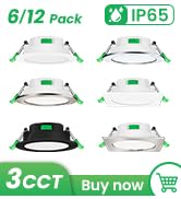 Infographic of IP65 rated recessed lights. Shows 10/20 pack options, different installation configurations, and CCT (color temperature) feature.
