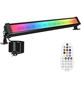 Solar-powered RGB ground lights shown in sequence, featuring color-changing LED lights with stake base and solar panels on top.