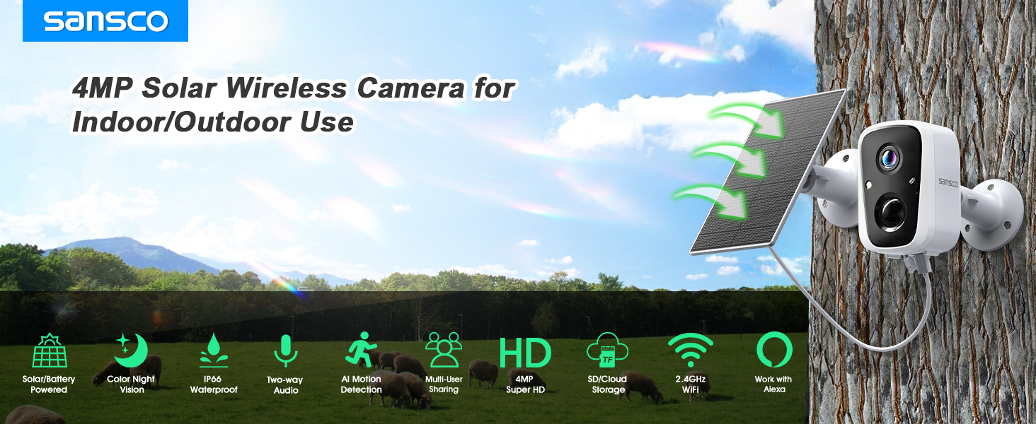 sansco cctv security camera wireless solar panel power battery indoor outdoor surveillance light