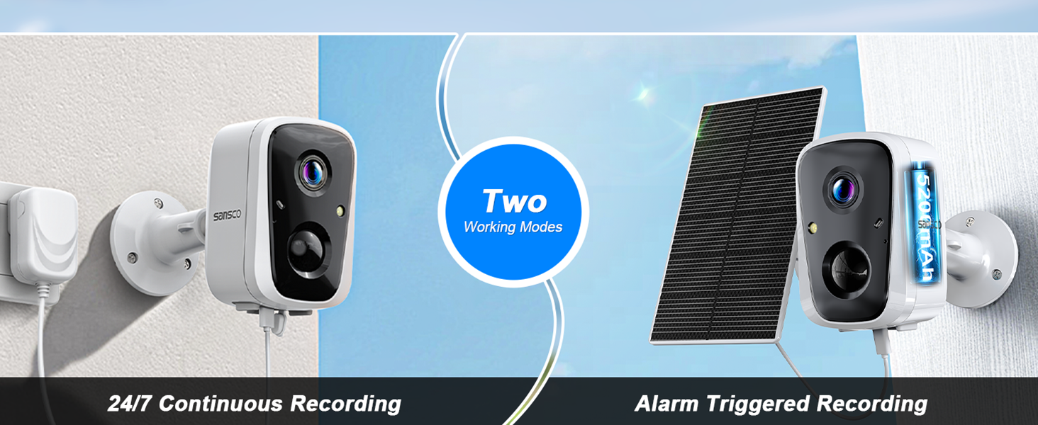 sansco cctv security camera wireless outdoor solar power 24/7 record surveillance wifi flood lights
