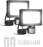 Outdoor LED flood light with solar panel. Product shown from multiple angles featuring LED array, mounting bracket, and control panel with buttons.