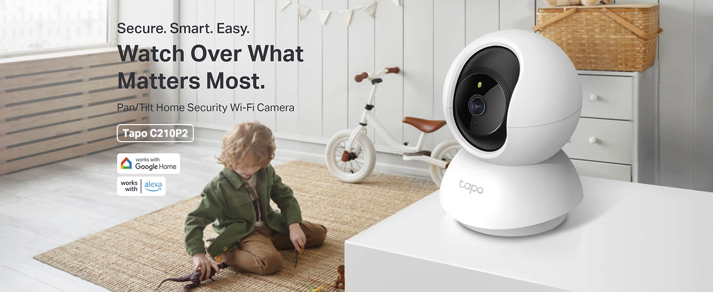 Pan/Tilt Home Security Wi-Fi Camera,2K 3mp,Night Vision,Motion Detection,Privacy Mode,Voice Control