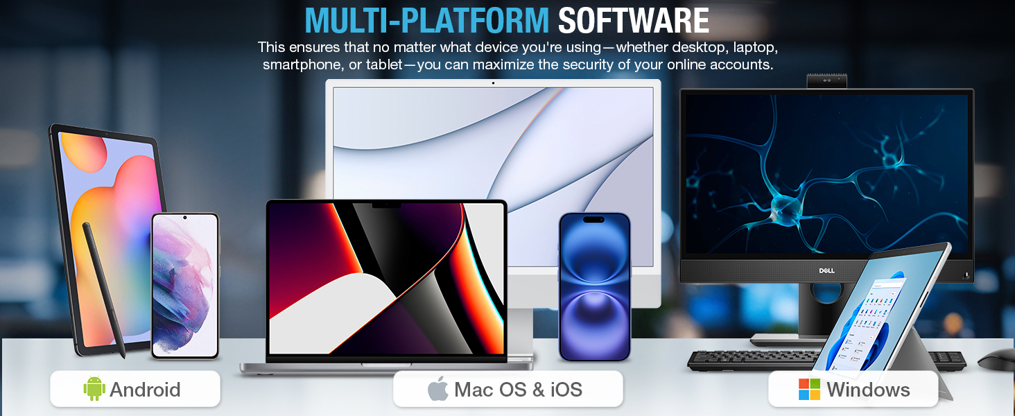 Promotional collage showing multiple electronic devices including tablets, laptops and phones displayed against a dark blue technical background with glowing elements.