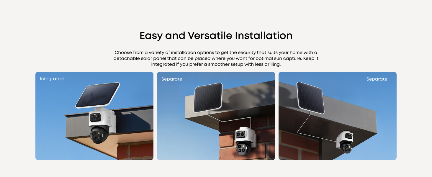 Text reads 'Easy and Versatile Installation'. Technical diagram showing mounting steps and hardware installation for what appears to be a fixture or bracket system.