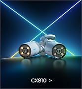 Outdoor security camera mounted on wall. White cylindrical body with black dome containing multiple lenses. Features 6X Hybrid Zoom and Trackmix PoE technology. Reolink brand visible.