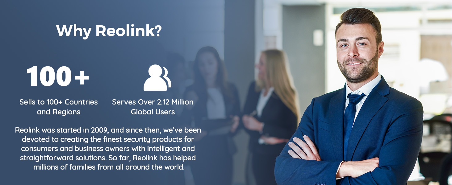 Corporate marketing graphic showing statistics '100+' and text about global reach, with professional office setting in background.