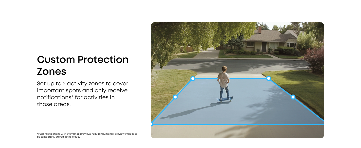 Text reads 'Custom Protection Zones'. Multiple images showing skateboarding in a skate park setting with protective gear demonstrations and safety zone markings.