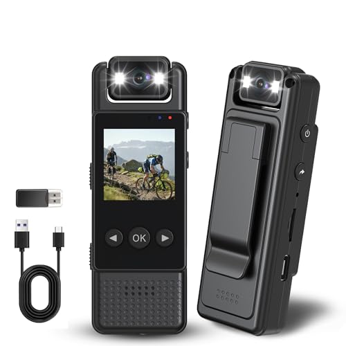 HD1080P Mini Body Camera 180° Rotating Lens Night Vision Motion Detection 6HR Battery Wearable Bodycam Video Camera for Law Enforcement Security Sports