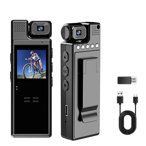 1080P HD Mini Body Camera Wearable Body Cameras 180° Rotatable Lens 6HR Continuous Recording Motion Detection Portable Mini Action Bodycam for Cycling Law Enforcement Personal Security