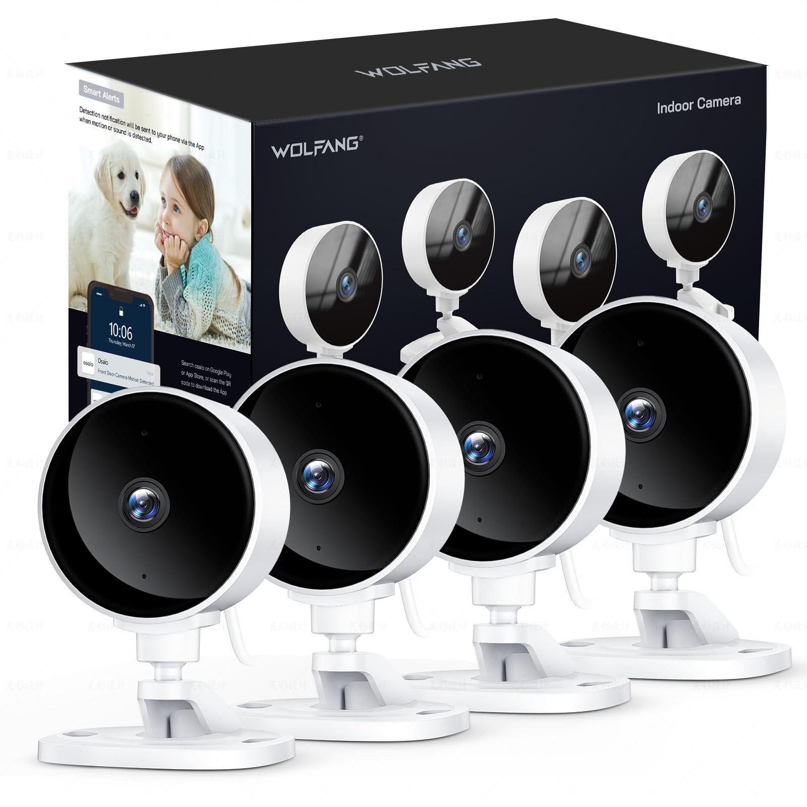 WOLFANG Indoor Security Camera 1080P HD Video-4Pack