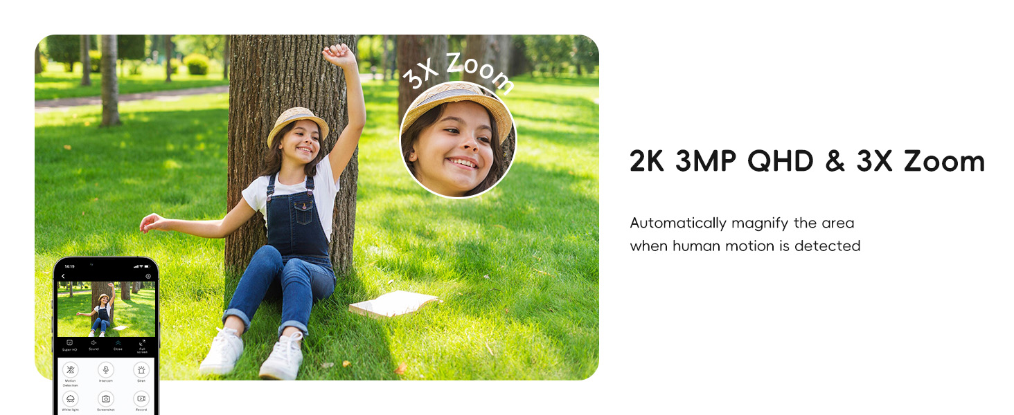 Text reads '2K UHD CAM & 3X Zoom'. Multiple outdoor scenes showing a portable camera or recording device being used in various settings.