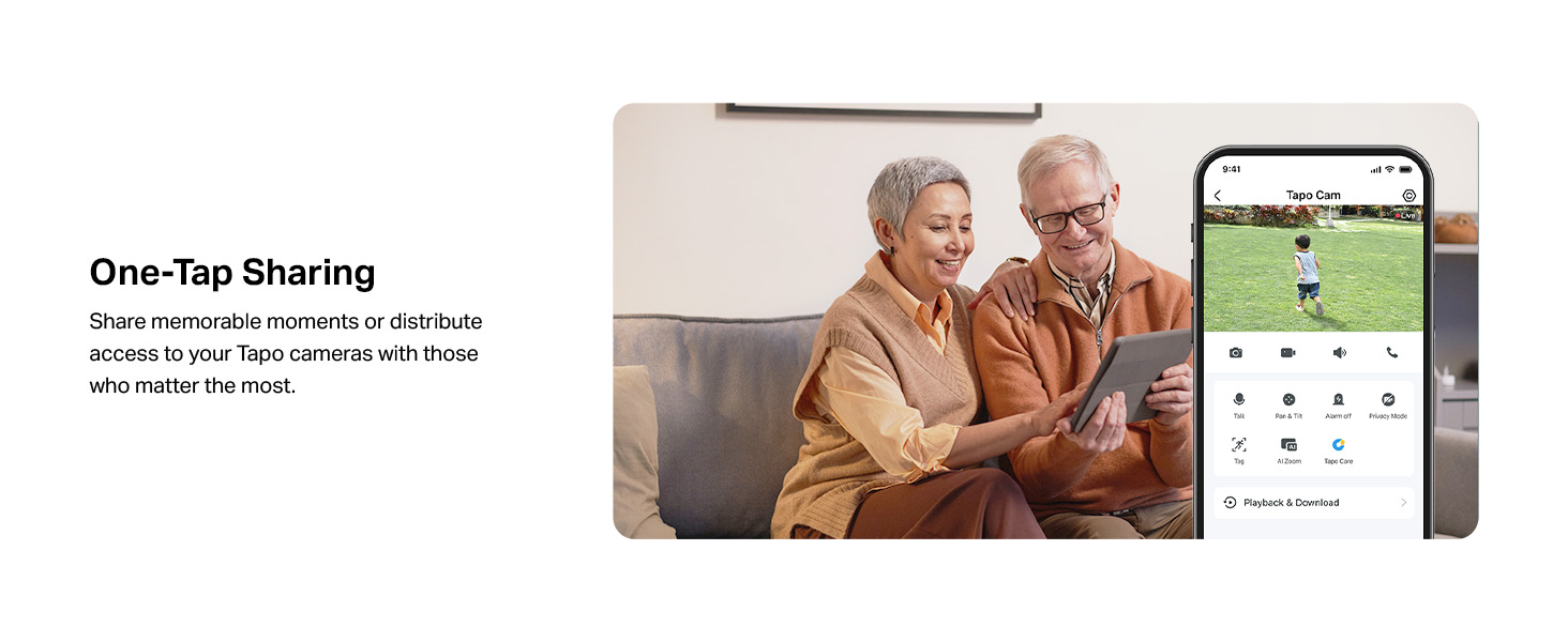 Text reads 'One-Tap Sharing'. Interface screenshots and lifestyle images showing a digital sharing feature.