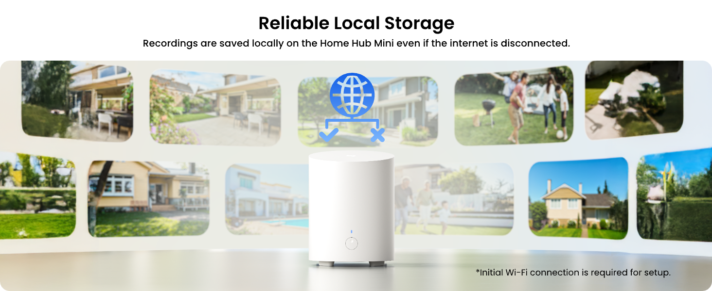 Text reads 'Reliable Local Storage'. Horizontal gallery showing multiple exterior house photos in a modern residential setting with landscaping.