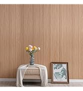 Tokenhigh Wood Slat Wallpaper, 40x300cm Self Adhesive Stripe Wallpapers, Wooden Effect Grating Wa...