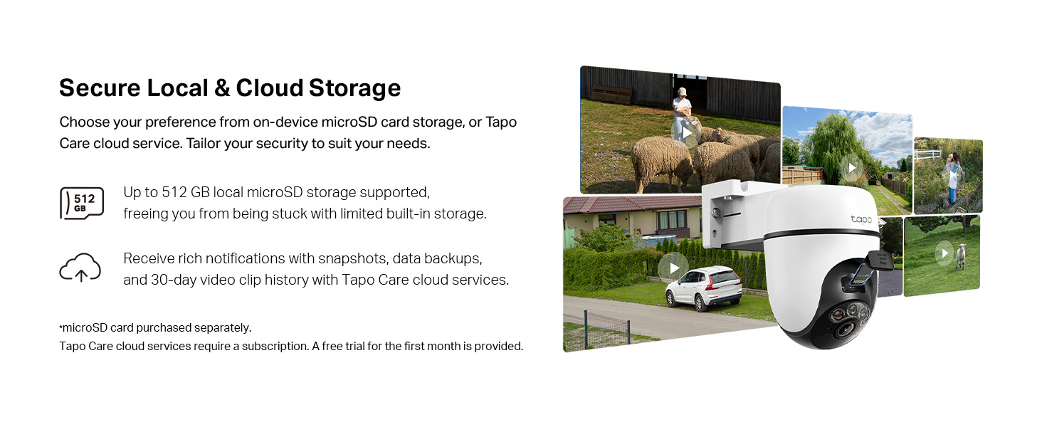 Text reads 'Secure Local & Cloud Storage'. Series of interface or app screenshots showing cloud storage functionality with vehicle images.