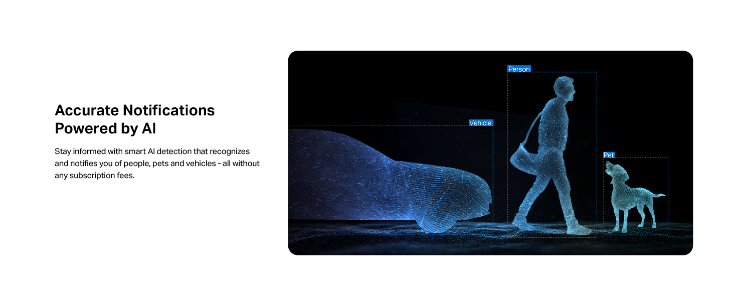 Blue holographic or digital illustration showing glowing figure walking with dog on leash against dark background.