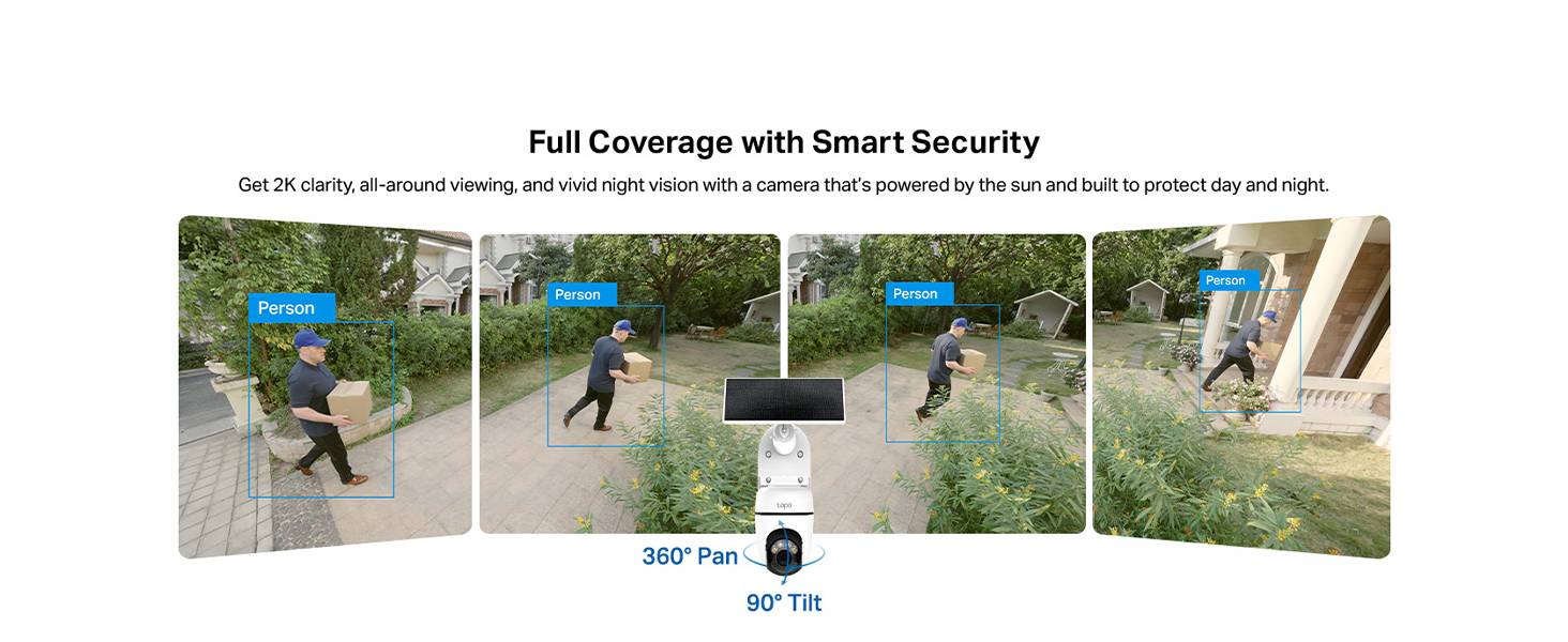 Text reads 'Pet Coverage with Smart Security'. Series of surveillance or security camera images showing outdoor scenes with pet monitoring.