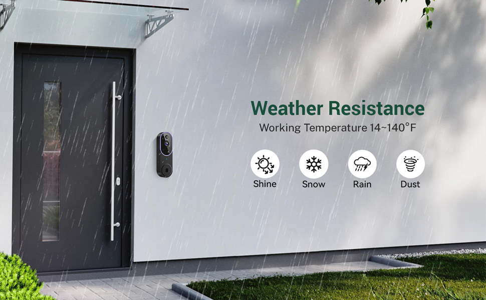 Smart doorbell camera with cloud storage feature, showing device next to smartphone app interface. Icons indicate night vision and two-way audio capabilities.