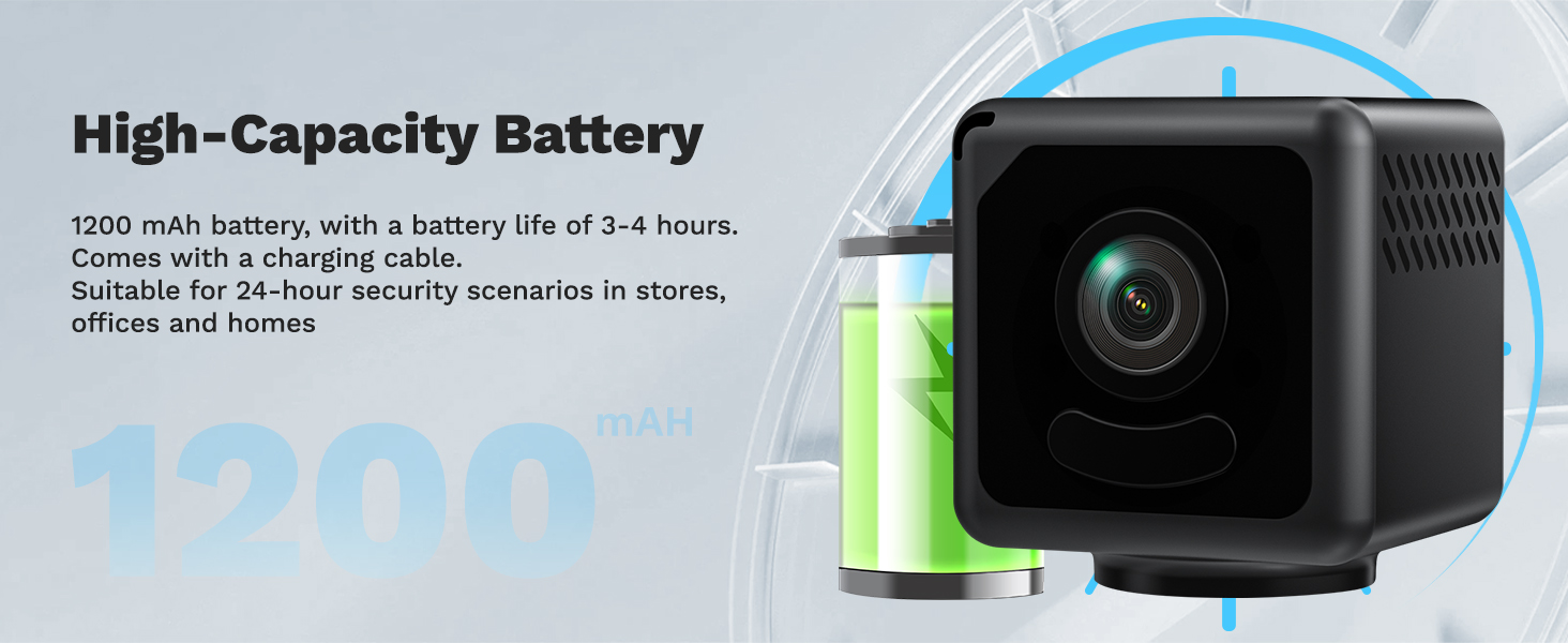 Text reads 'High-Capacity Battery' and '1200 mAh battery, life of 2-4 hours'. Product illustration showing battery capacity information with green and black device images.