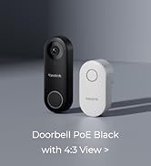 Circular blue smart device or speaker mounted on light grey wall, partially visible in corner setting.