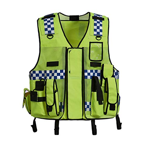 HYCOPROT Hi Vis Viz High Visibility Mesh Reflective Safety Vest Security Adjustable Tactical Traffic Police Construction Heavy Duty Utility Premium with Multi Pockets