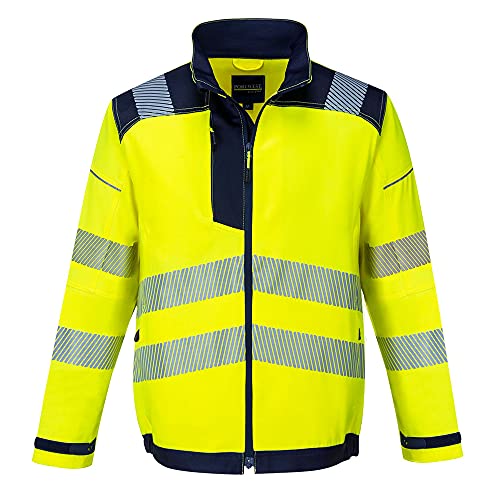 Portwest T500 PW3 Men's Hi-Vis Waterproof Jacket - Reflective High Viz Outdoor Safety Security Workwear Coat