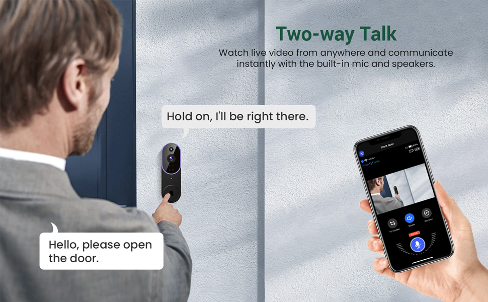 Illustration of AI human detection system. Shows person approaching house with blue checkmark, contrasted with red X on pet. Text describes quick motion capture.