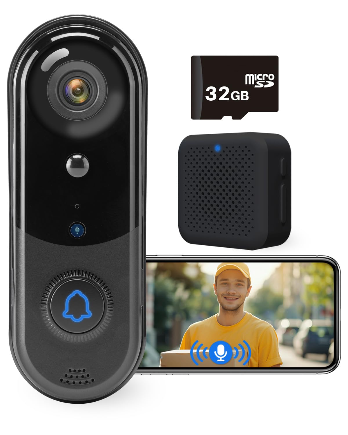 1080P Video Doorbell Camera with 32 GB SD Card