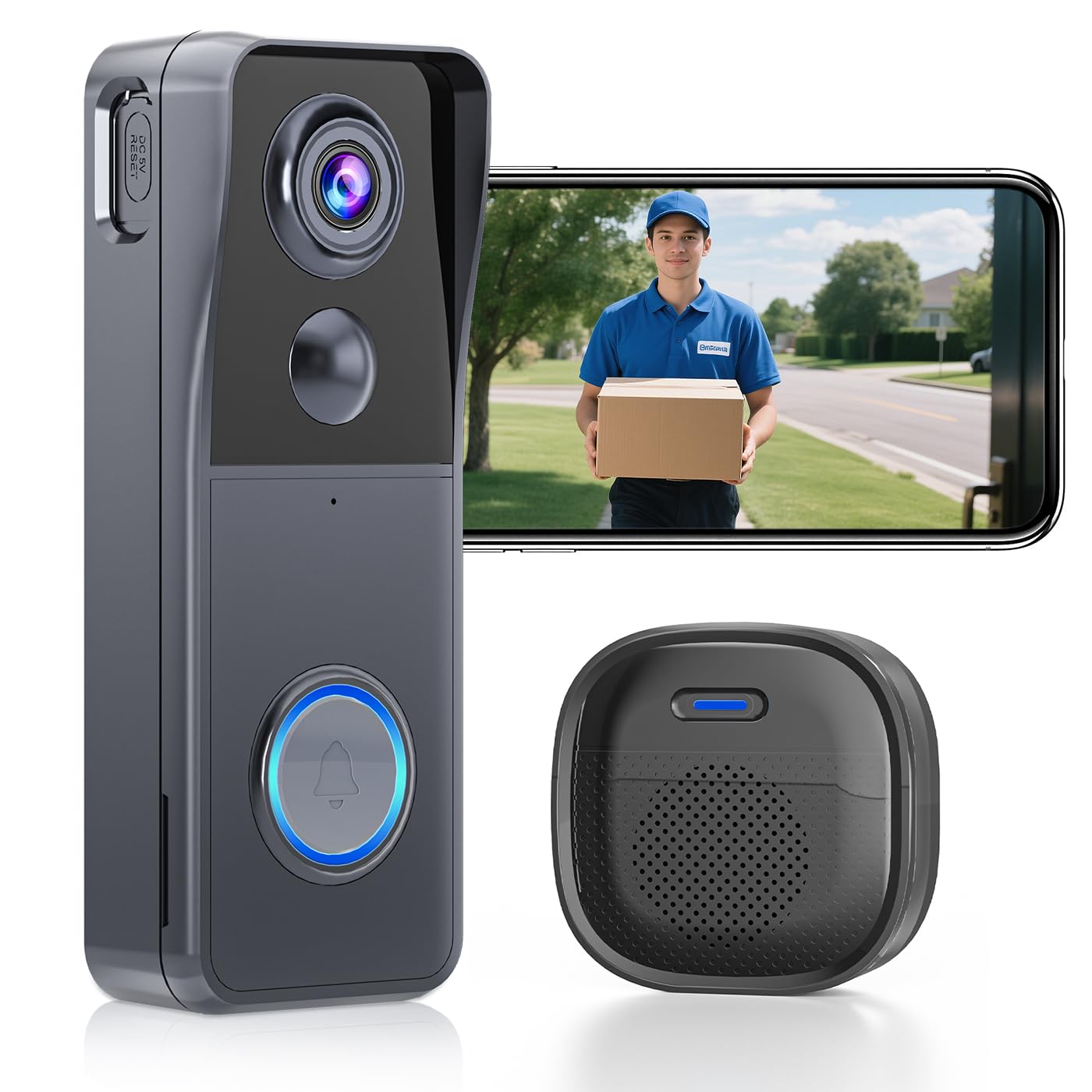 Wireless Video Doorbell Camera with Chime 1080P HD Smart Video WiFi Door Bells with Camera PIR Motion Detection Night Vision 2-Way Audio Battery Powered Work with Alexa Support SD Card & Cloud Storage