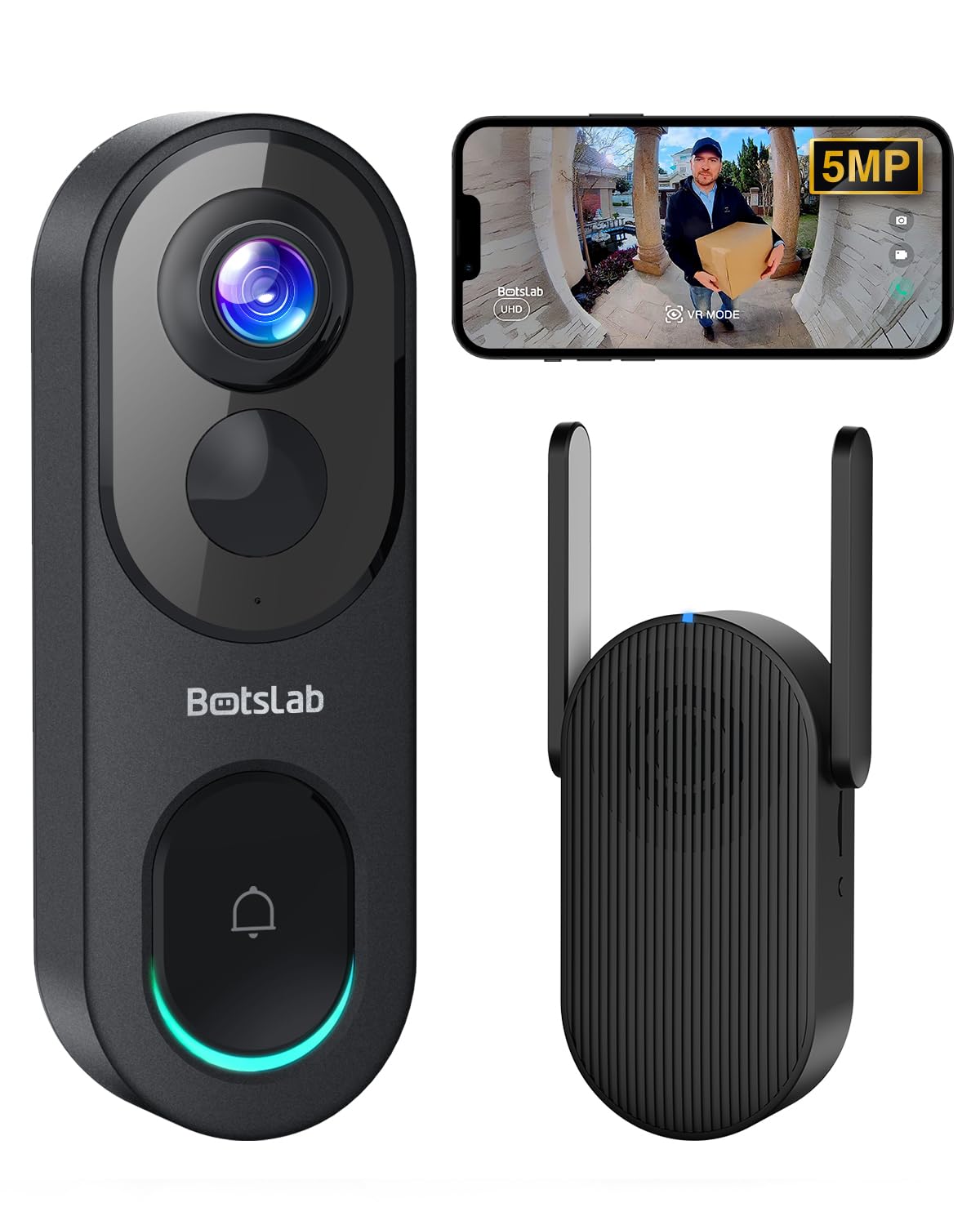 BOTSLAB 5MP Video Doorbell Camera Wireless No Monthly Fee