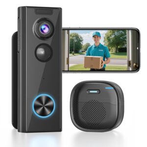 Wireless Video Doorbell Camera with Chime 2k HD Smart Door Bell Camera with Multi-angle Bracket No Subscription Voice Changer 2-Way Audio Battery Powered Cloud Storage Works with Alexa and Google Home