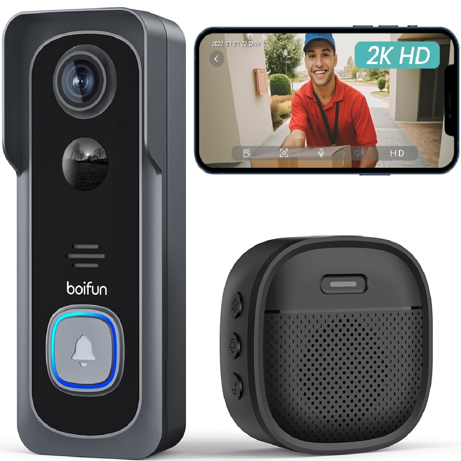 BOIFUN 2K Video Doorbell Camera Wireless