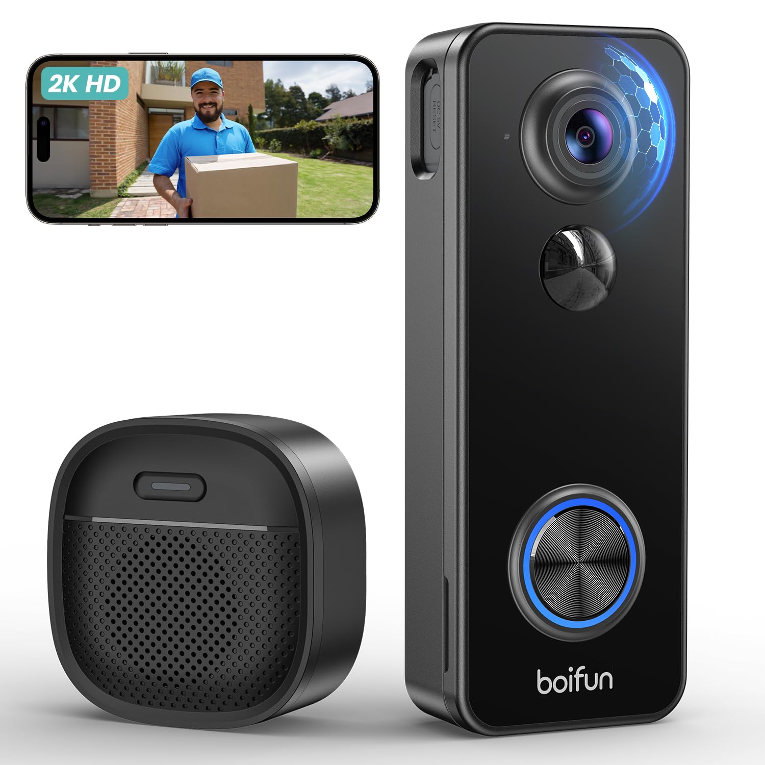 BOIFUN 2K Video Doorbell Camera Wireless with Chime and App