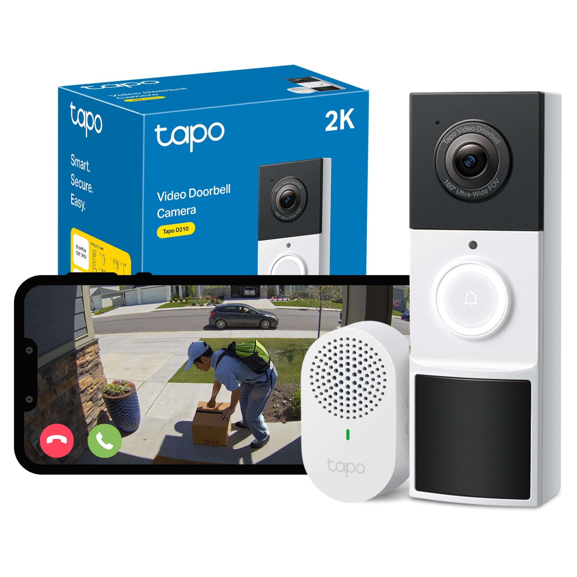 Tapo D210 Doorbell Camera Wireless 2K 3MP Ultra-Clear Doorbell Camera