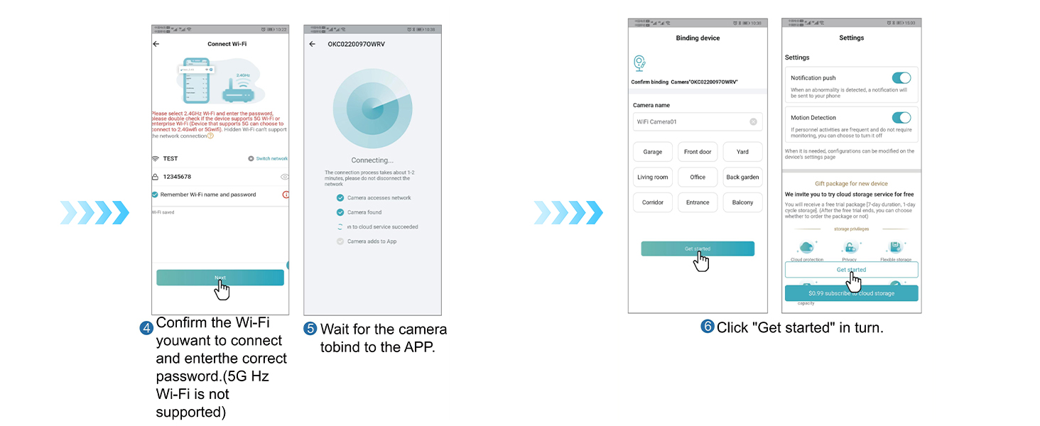 Series of mobile app interface mockups showing chat or messaging screens with blue and white color scheme and conversation bubbles.