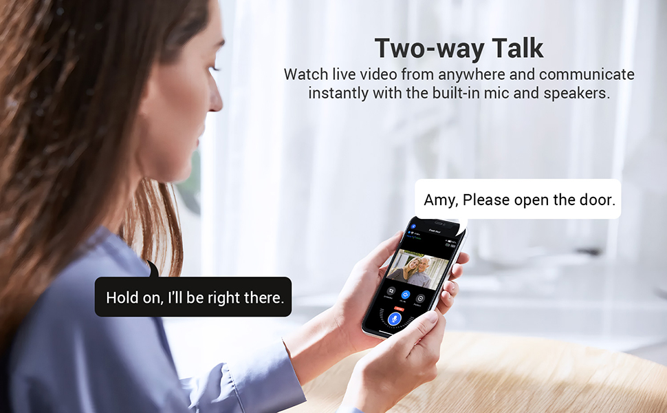 Text reads 'AI Human Detection' and 'Quickly captures motion and alerts in real time'. Security camera system interface showing motion detection features and white house exterior setting.