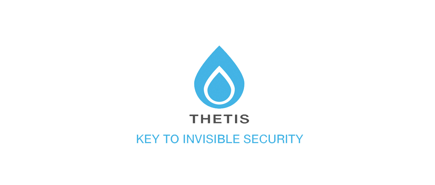 Thetis company logo featuring blue water drop icon and text 'KEY TO INVISIBLE SECURITY' underneath