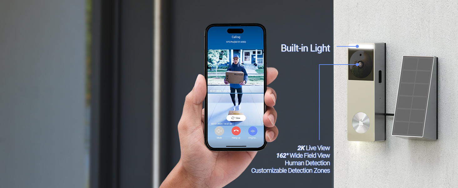 Smartphone displaying a fitness app with a person running. Text mentions 'Built-in Light' with additional devices shown beside the phone.