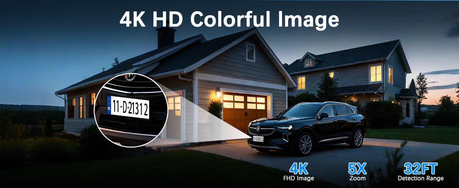 Text reads '4K HD Colorful Image'. Nighttime exterior house scene with illuminated windows and architectural details shown in high resolution.