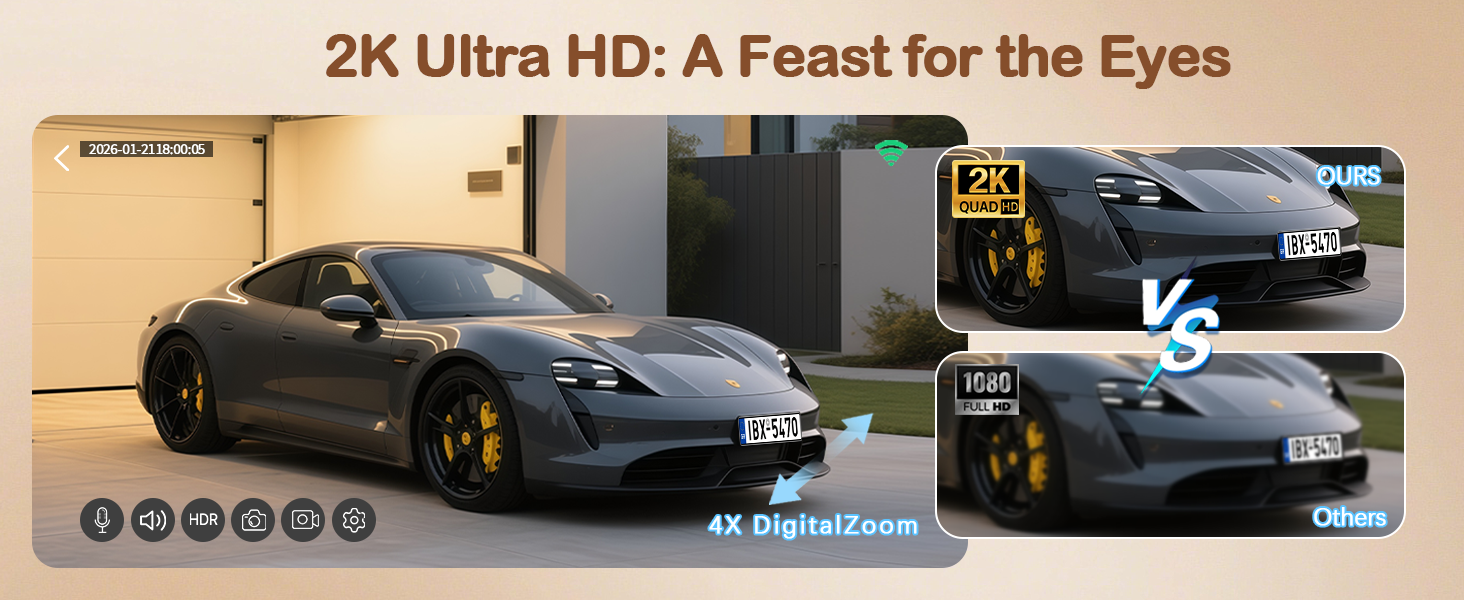 Text reads '2K Ultra HD: A Feast for the Eyes'. Series of promotional images showing a silver sports car from different angles against dark backgrounds.