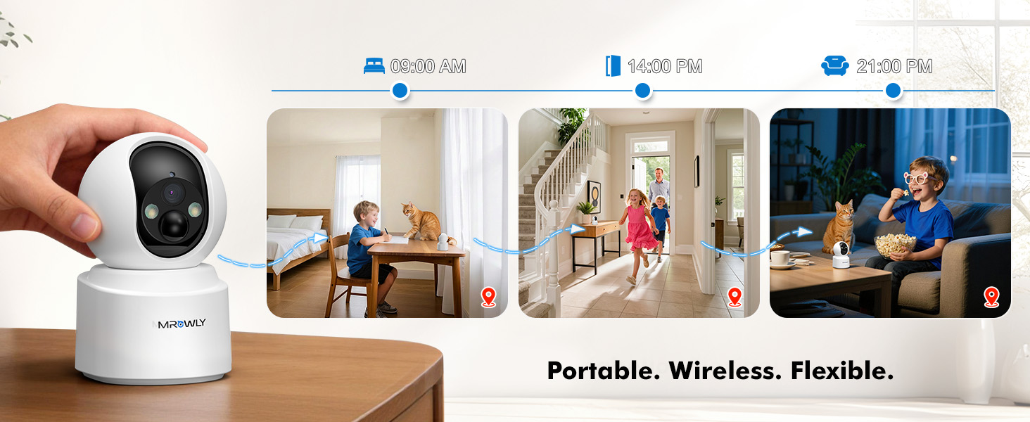 Multiple views of a white smart home device or sensor being mounted and installed on interior walls.